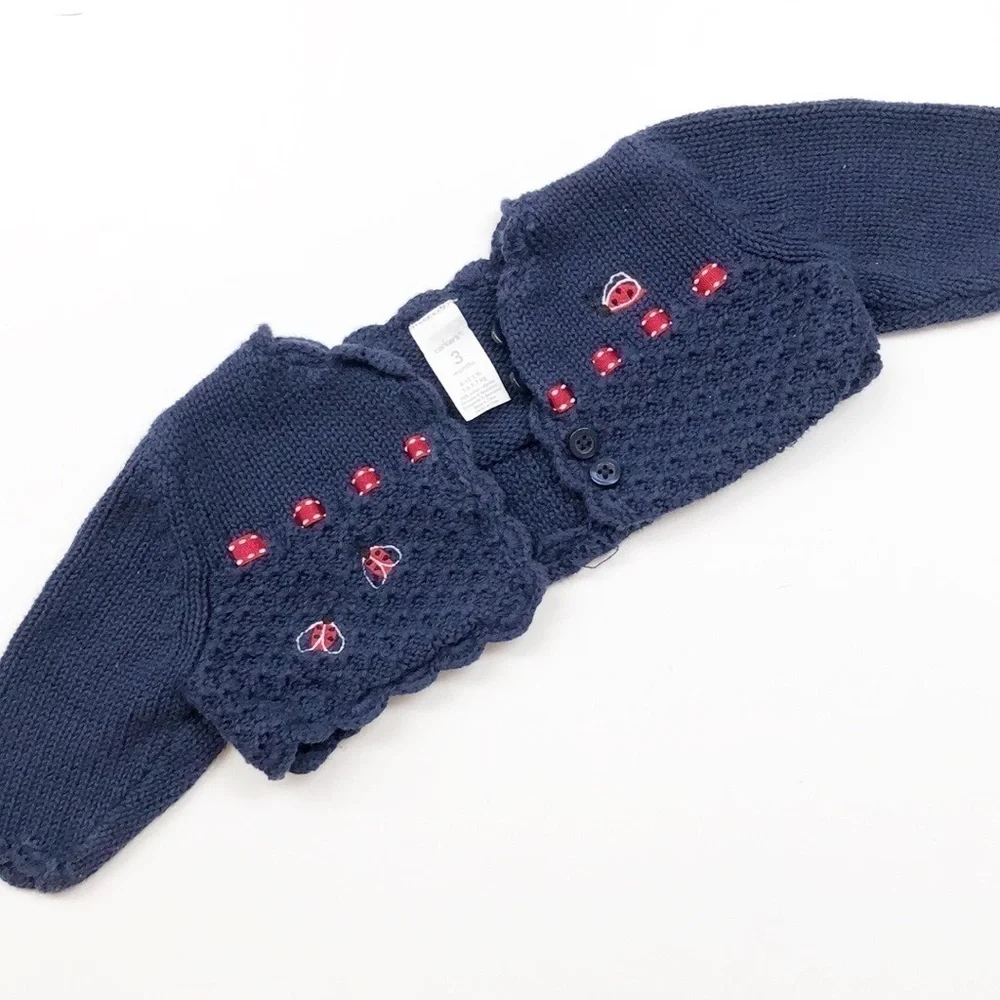 Carter's navy blue ladybug print baby girl knit cardigan